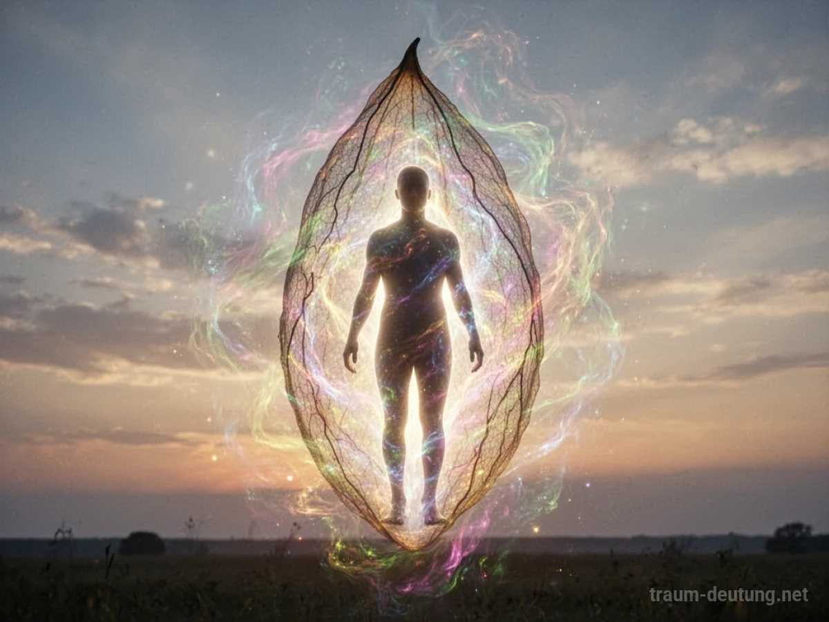 Eine leuchtende Silhouette einer Person, die aus einem Kokon aus Licht hervortritt