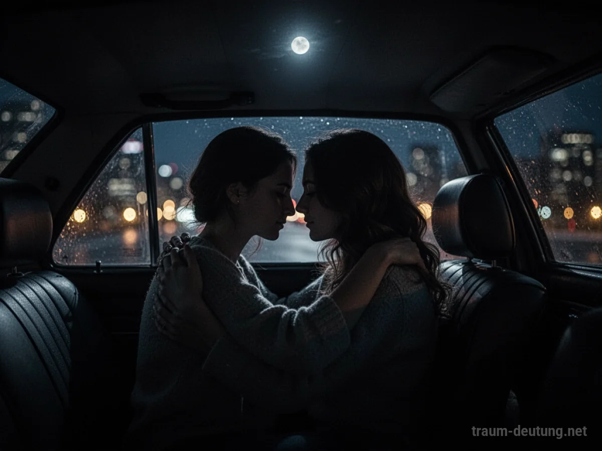 Silhouette eines Paares im Auto bei Nacht