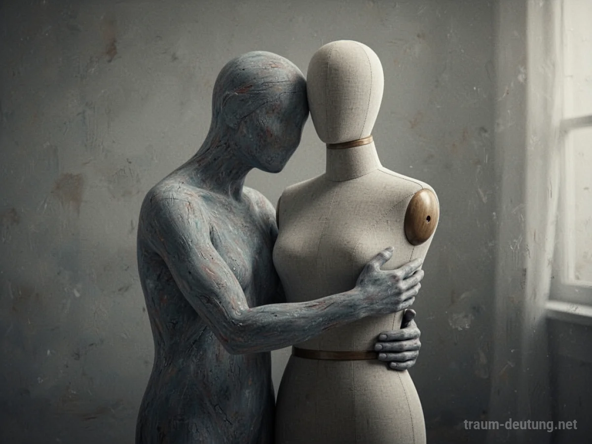 Menschliche Figur umarmt eine Puppe