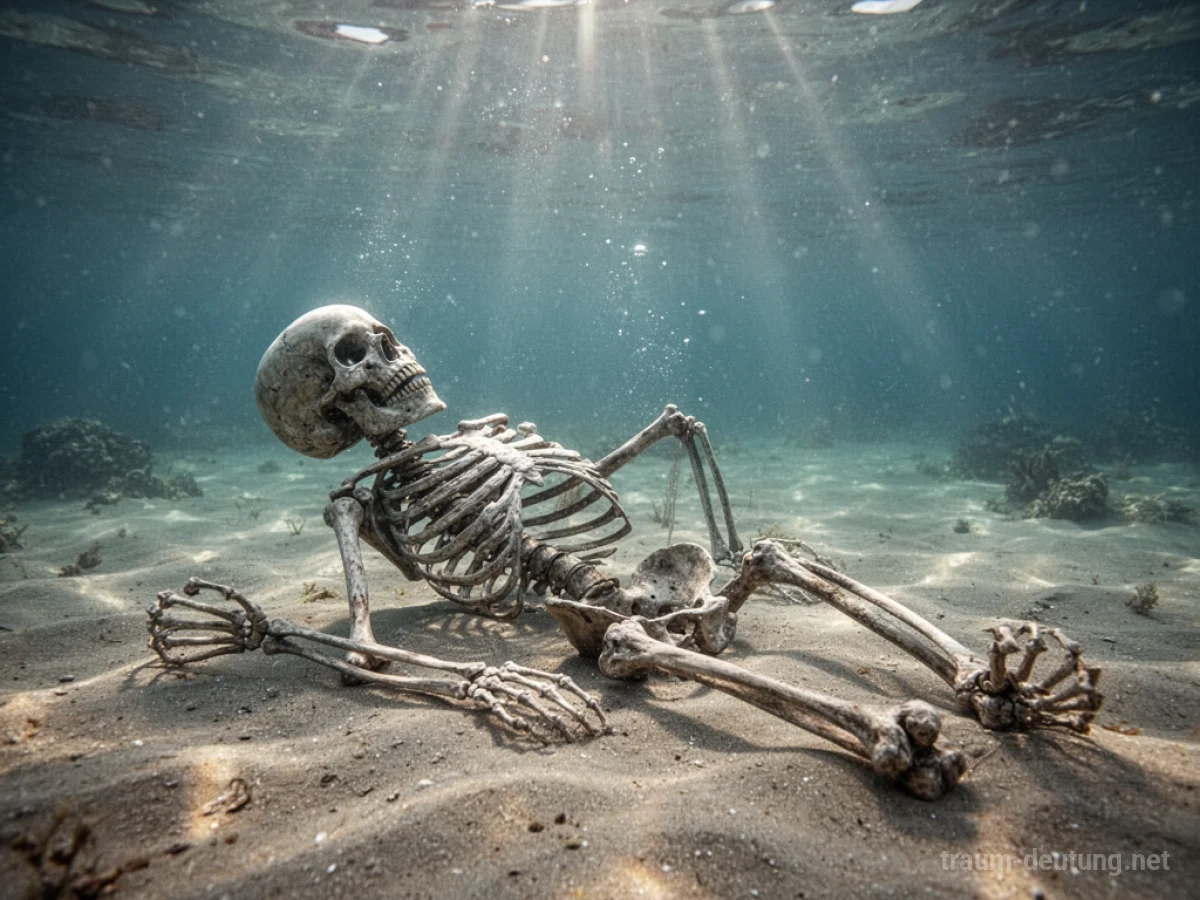 Skelett ruht friedlich im klaren Wasser auf dem Meeresboden.