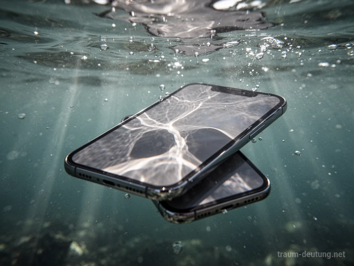 Smartphone liegt unter Wasser auf dem Grund eines klaren Gewässers.