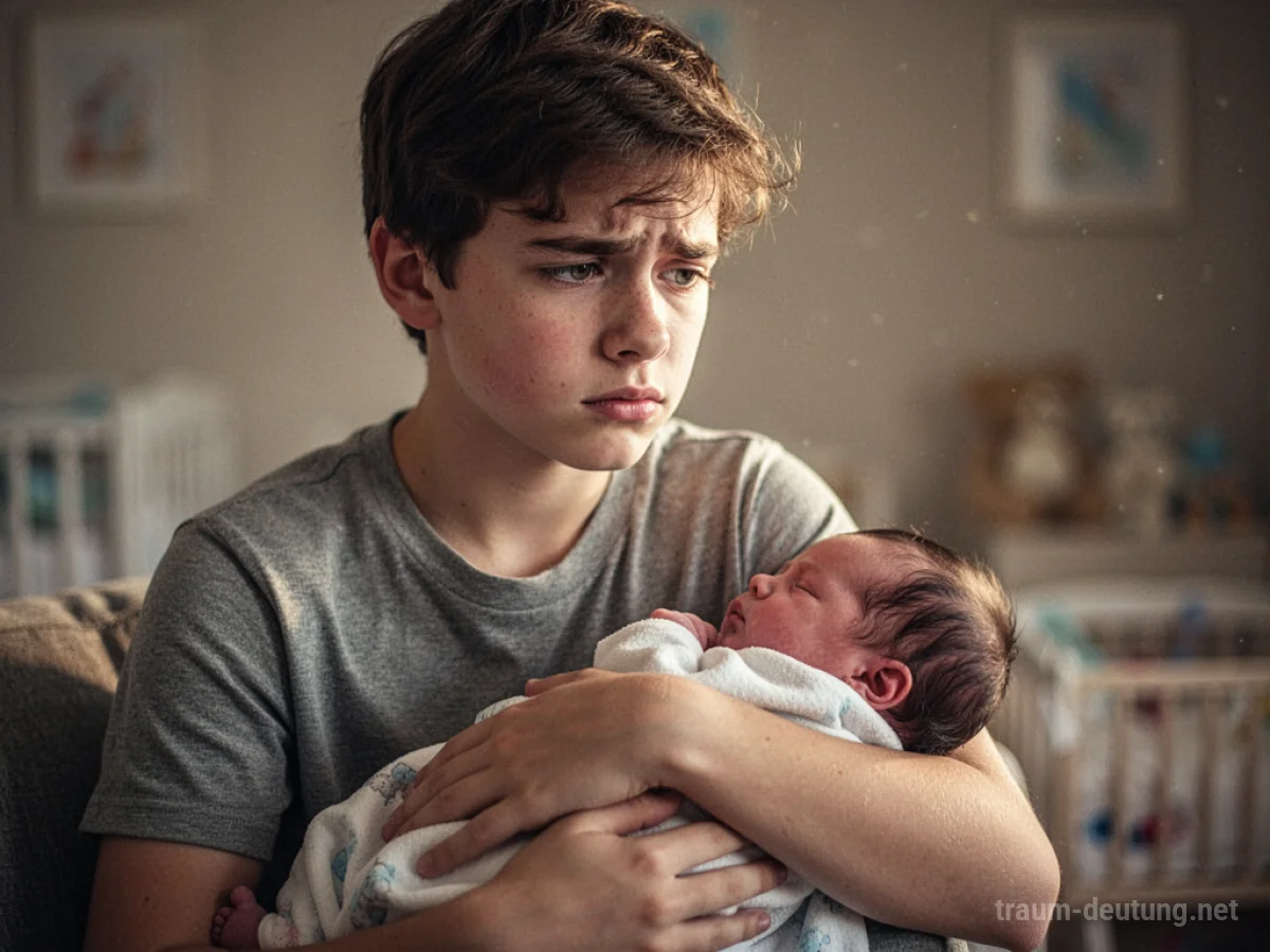 Ein junger Mann hält ein Baby im Arm, sein Blick ist nachdenklich.