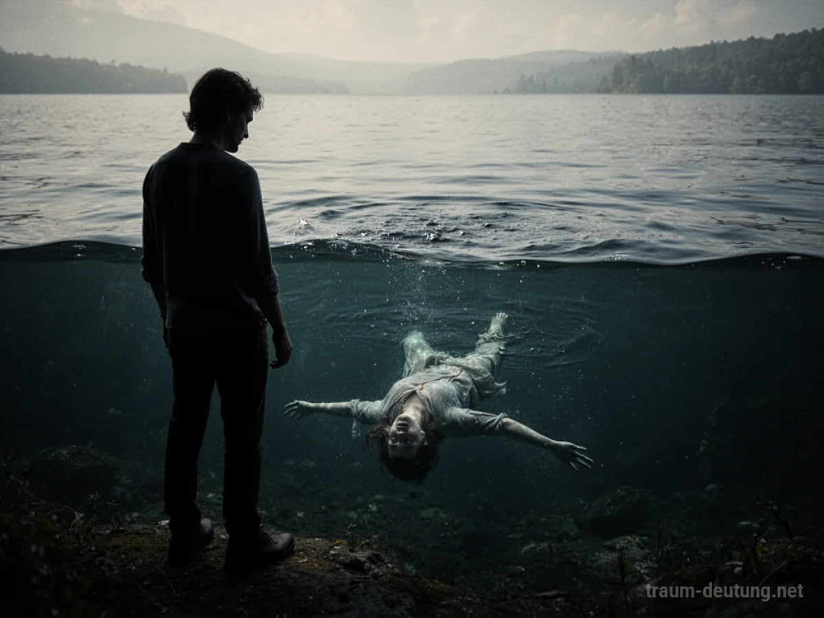 Schattenfigur eines Sohnes unter Wasser, gesehen von einer Person am Ufer.