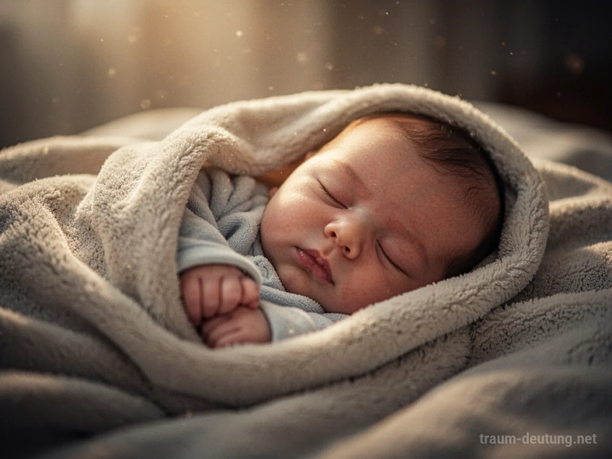 Schlafendes Baby in weicher Decke, sanft beleuchtet