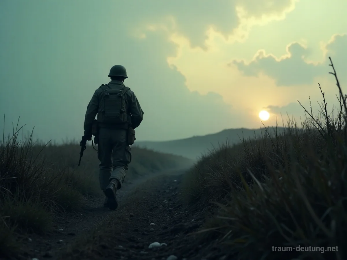 Ein Soldat rennt auf einem dunklen Feld weg.