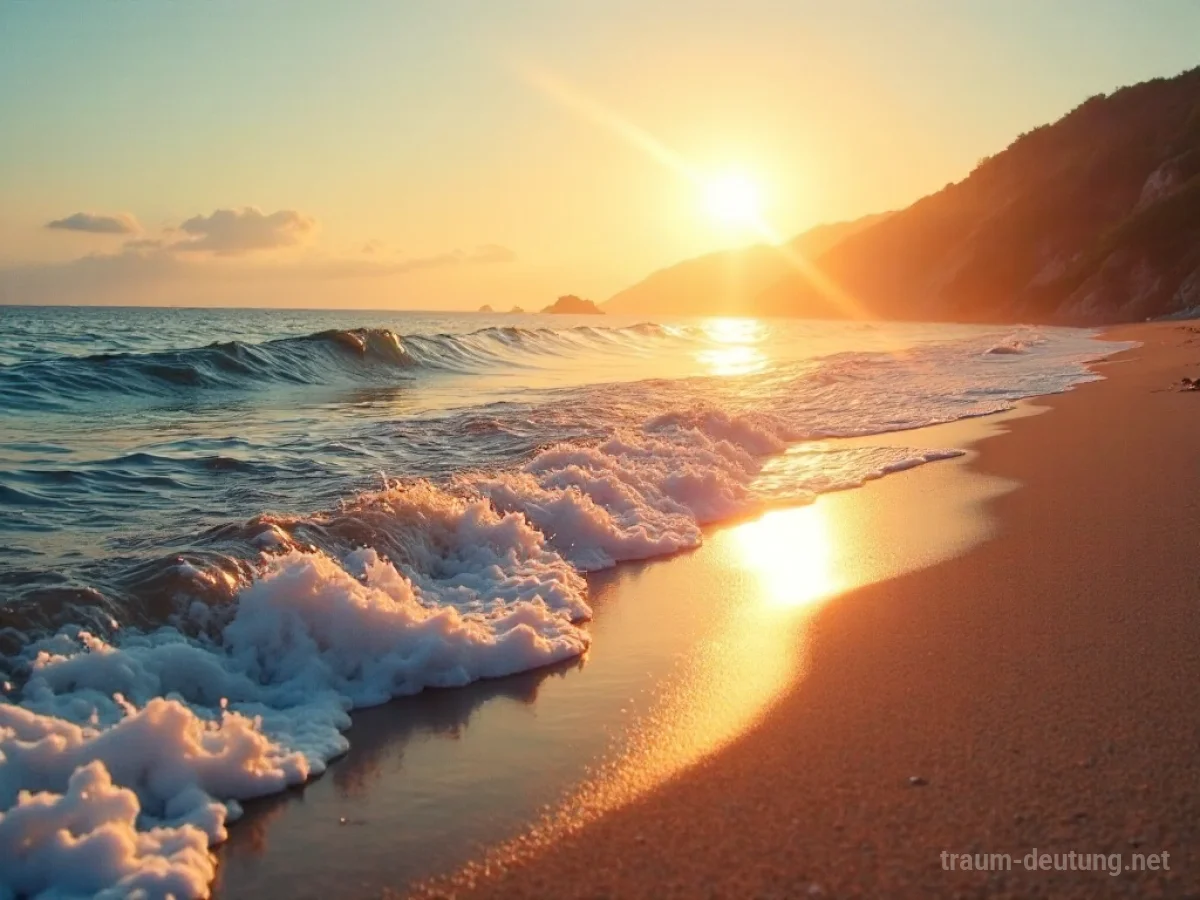 Sonniger Strand mit sanften Wellen am Meer