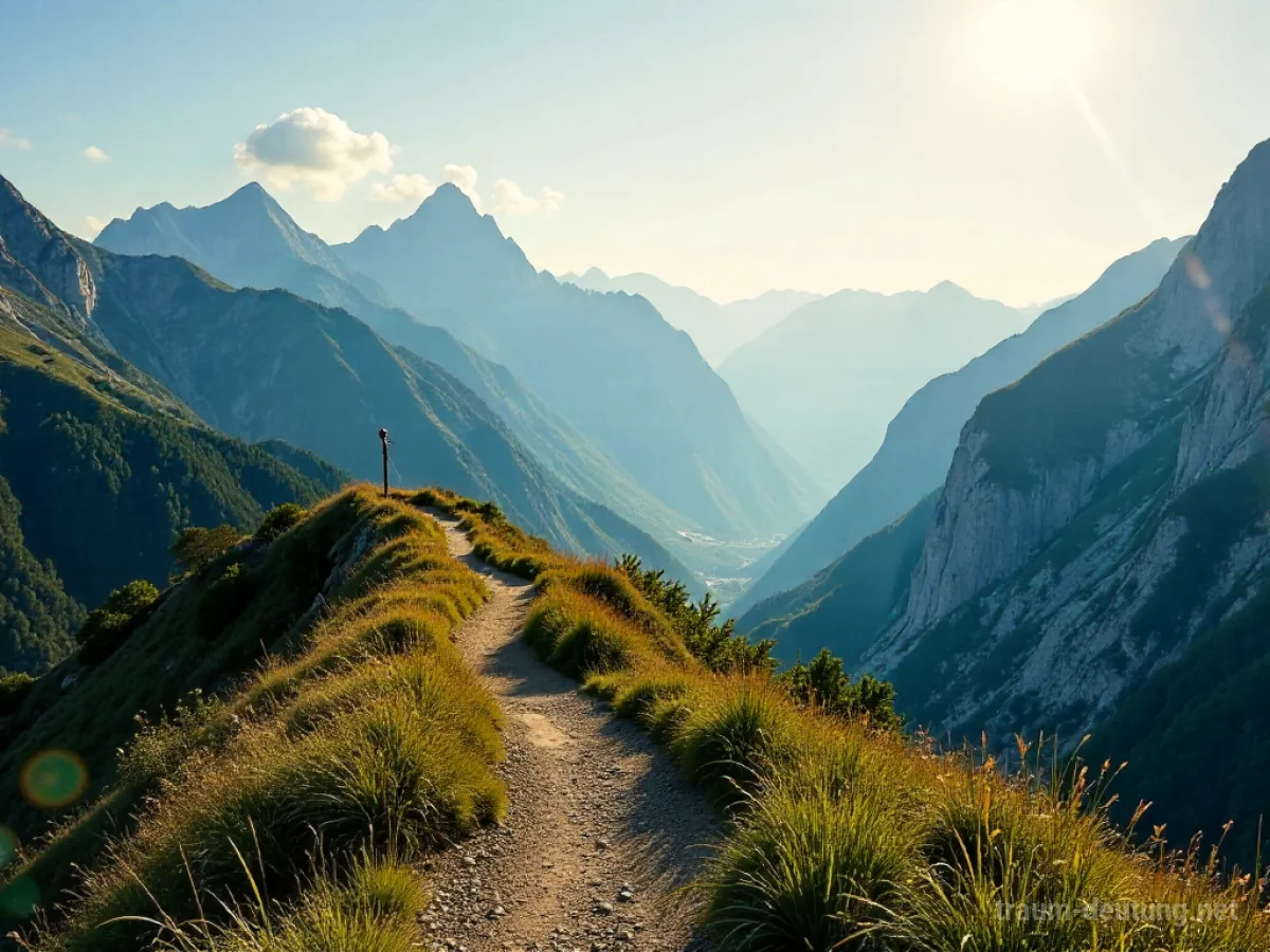 Sommerliche Berglandschaft mit klarem Himmel und einem Weg, der nach oben führt