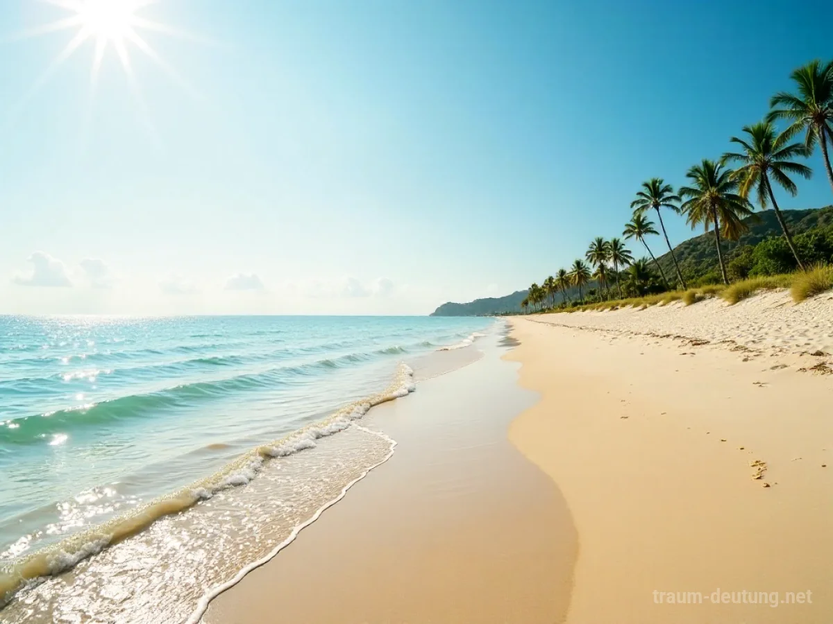 Ein friedlicher Strand mit ruhigen Wellen und klarem Sommerhimmel