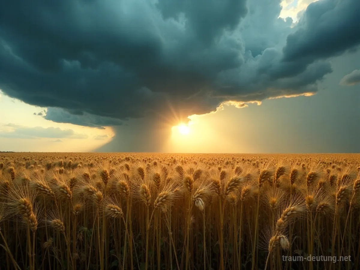 Gewitterwolken über einem Feld im Sommerlicht