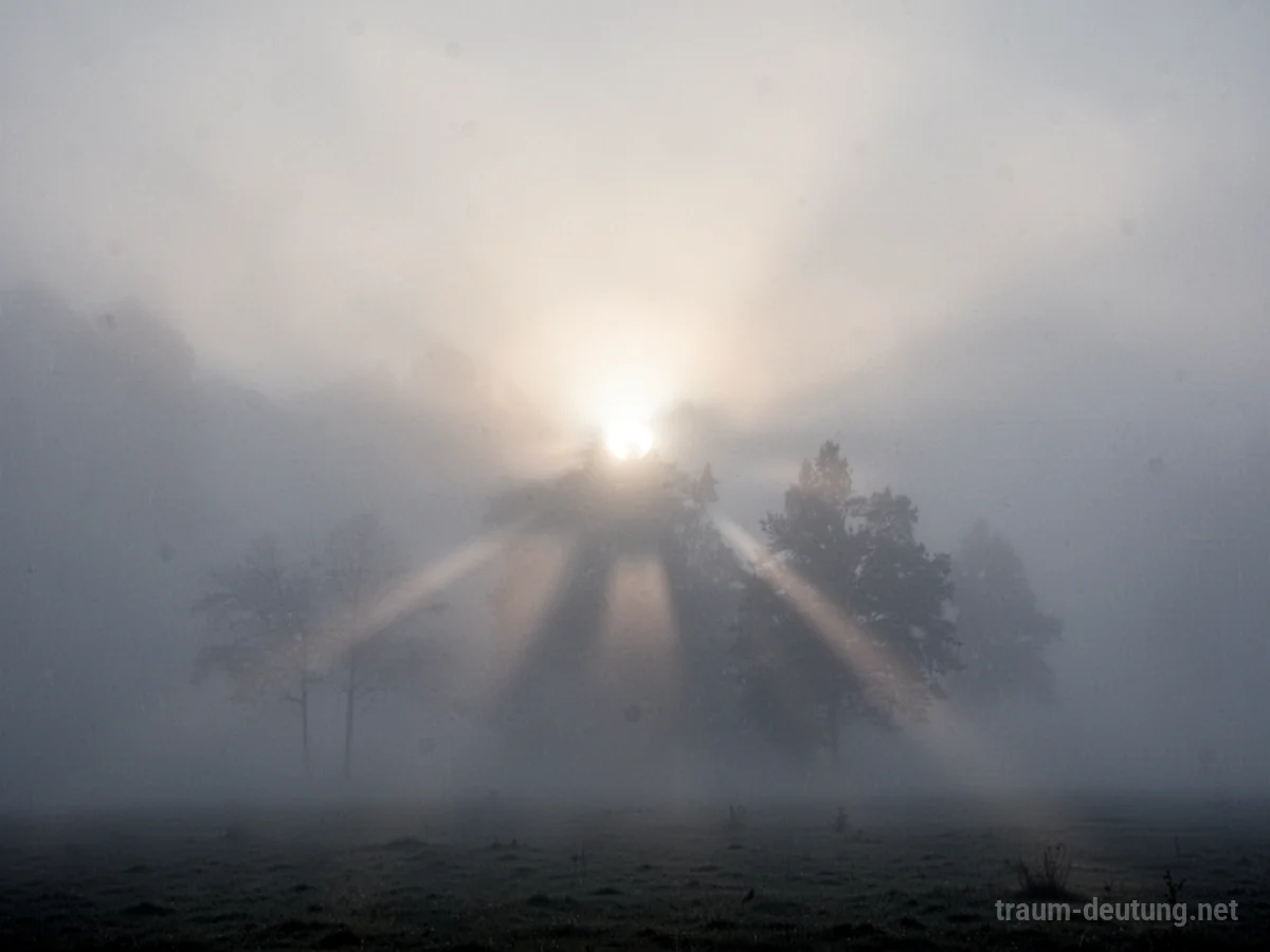 Sonnenstrahlen durch dichten Nebel gebrochen