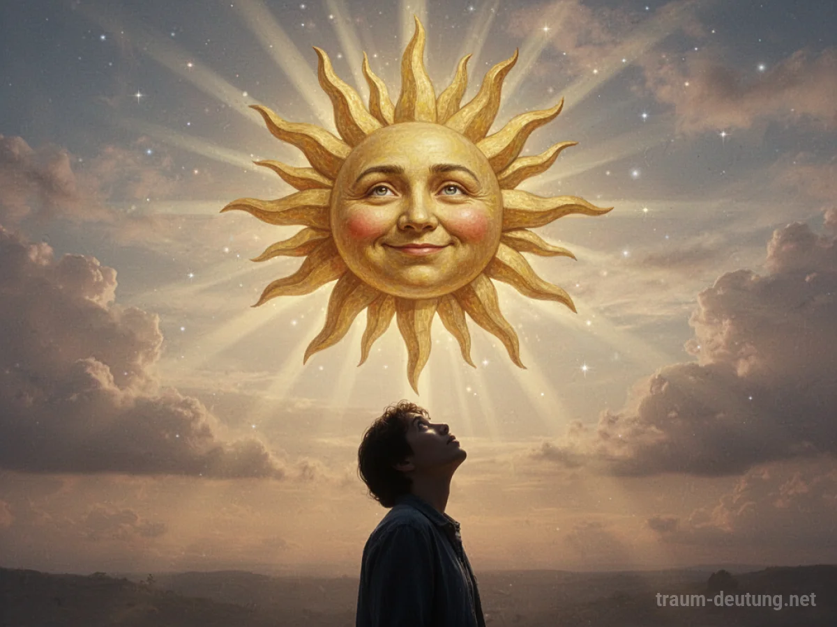 Sonne mit Gesicht spricht zu einer Person im Traum