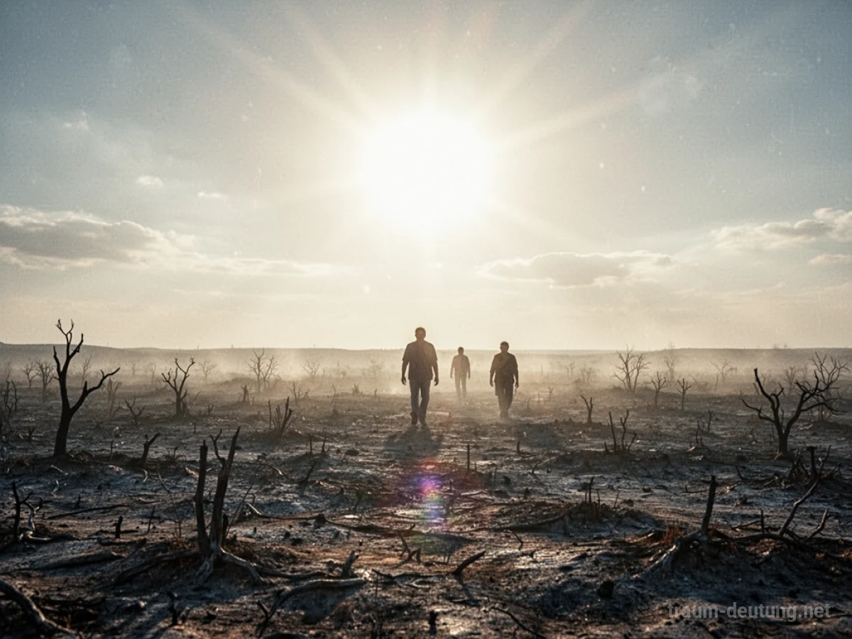Sonne strahlt intensiv und verbrennt Landschaft, Menschen fliehen vor Hitze