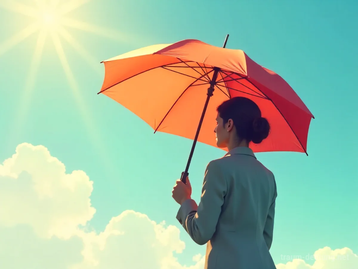 Ein geöffneter Sonnenschirm schützt vor heller Sonne.
