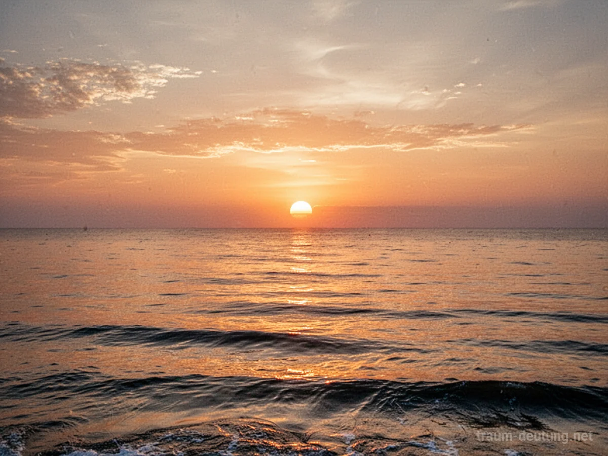 Sonnenuntergang am Meer mit warmen Farben über dem Horizont.