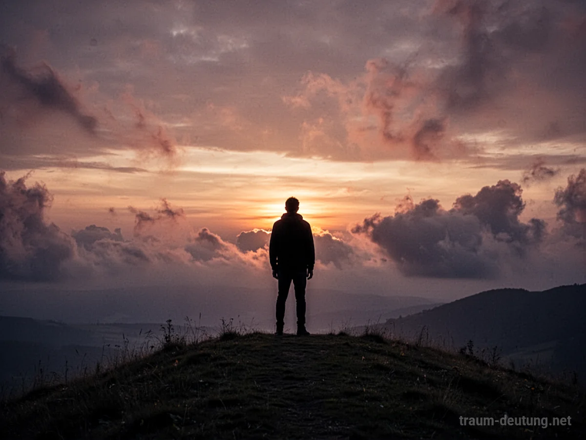 Silhouette einer Person, die einen fast vollständig verdeckten Sonnenuntergang betrachtet