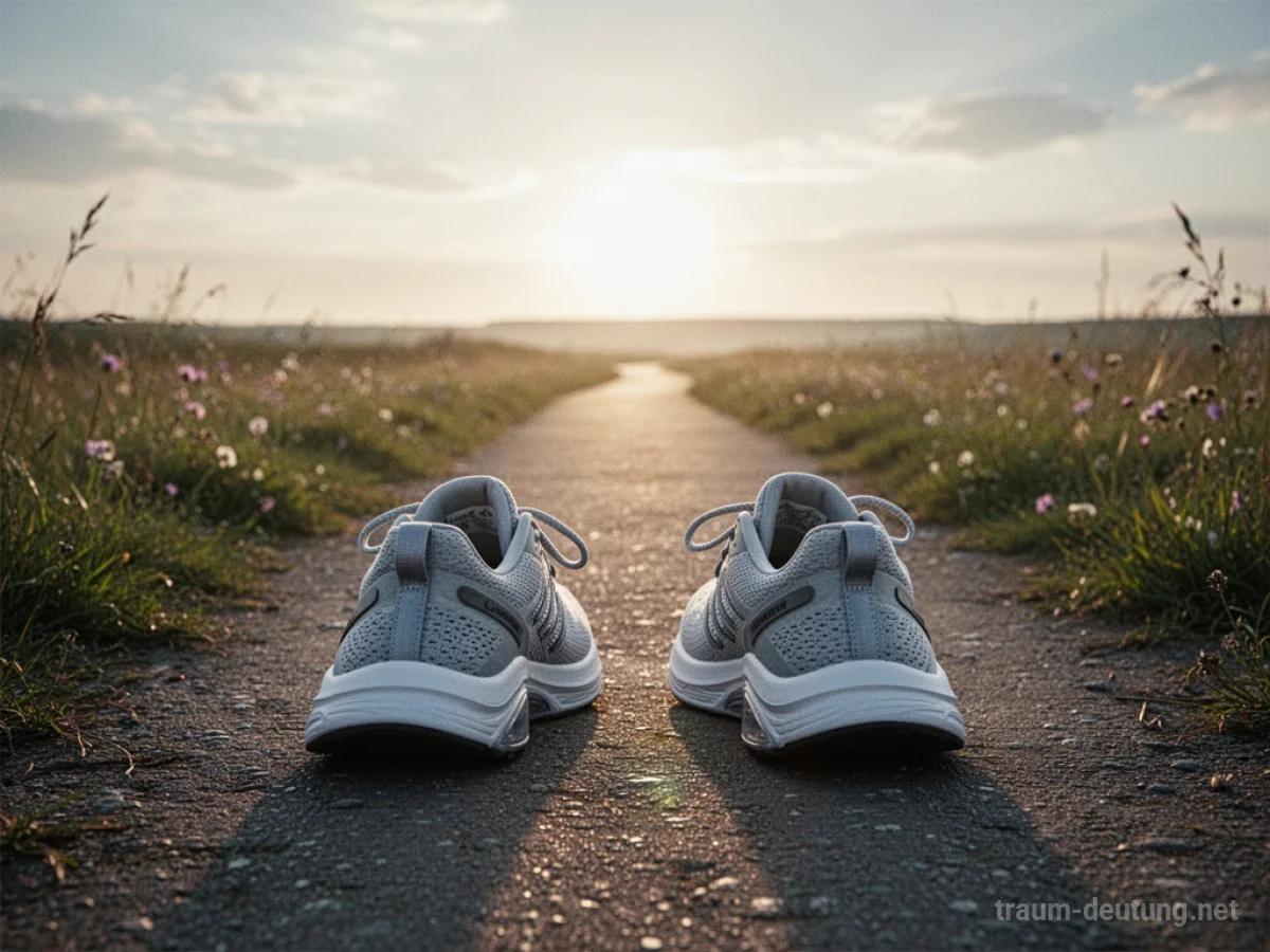 Läufer in Sportschuhen auf einem Weg Richtung Horizont