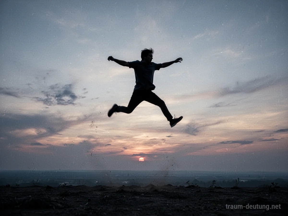 Silhouette einer Person, die in einen leeren Abgrund springt.
