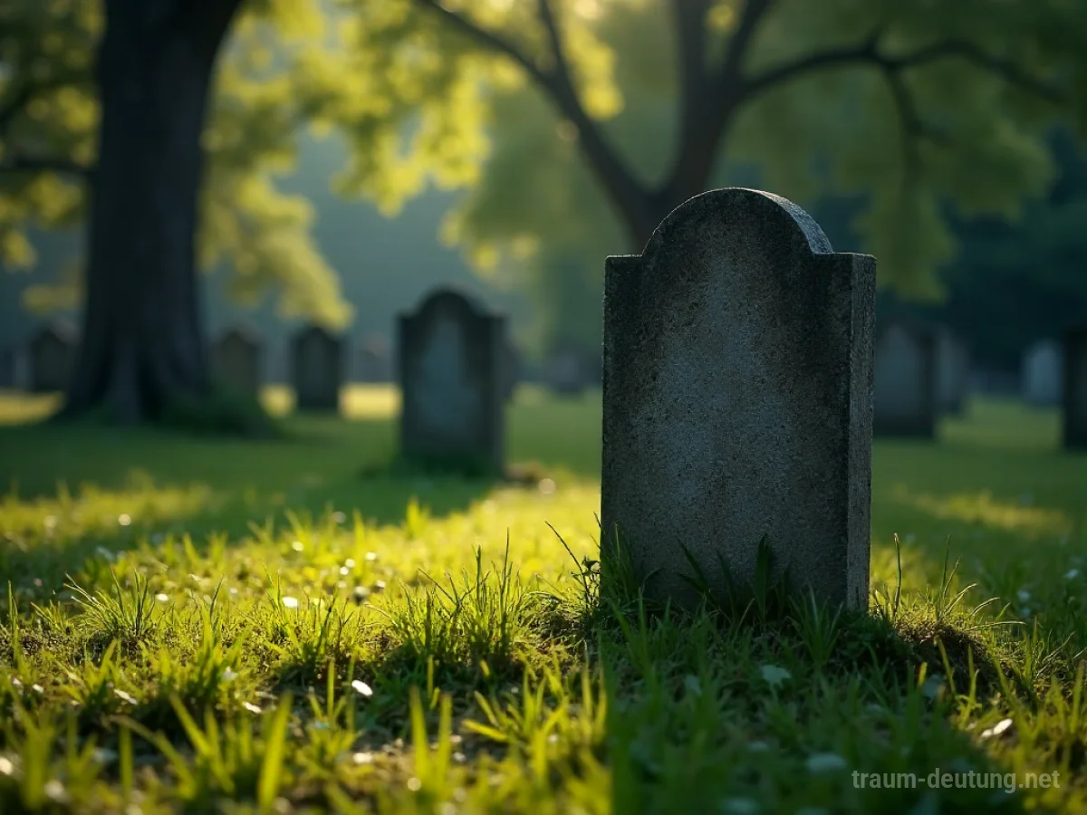 Staub bedeckt ein altes Grab auf einem Friedhof bei Sonnenlicht.