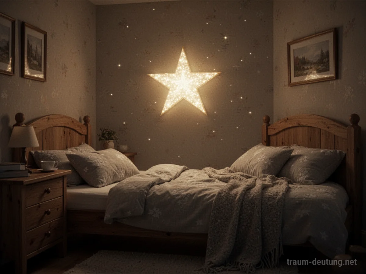 Ein heller Stern leuchtet in einem gemütlichen Zimmer und wirft warmes Licht.
