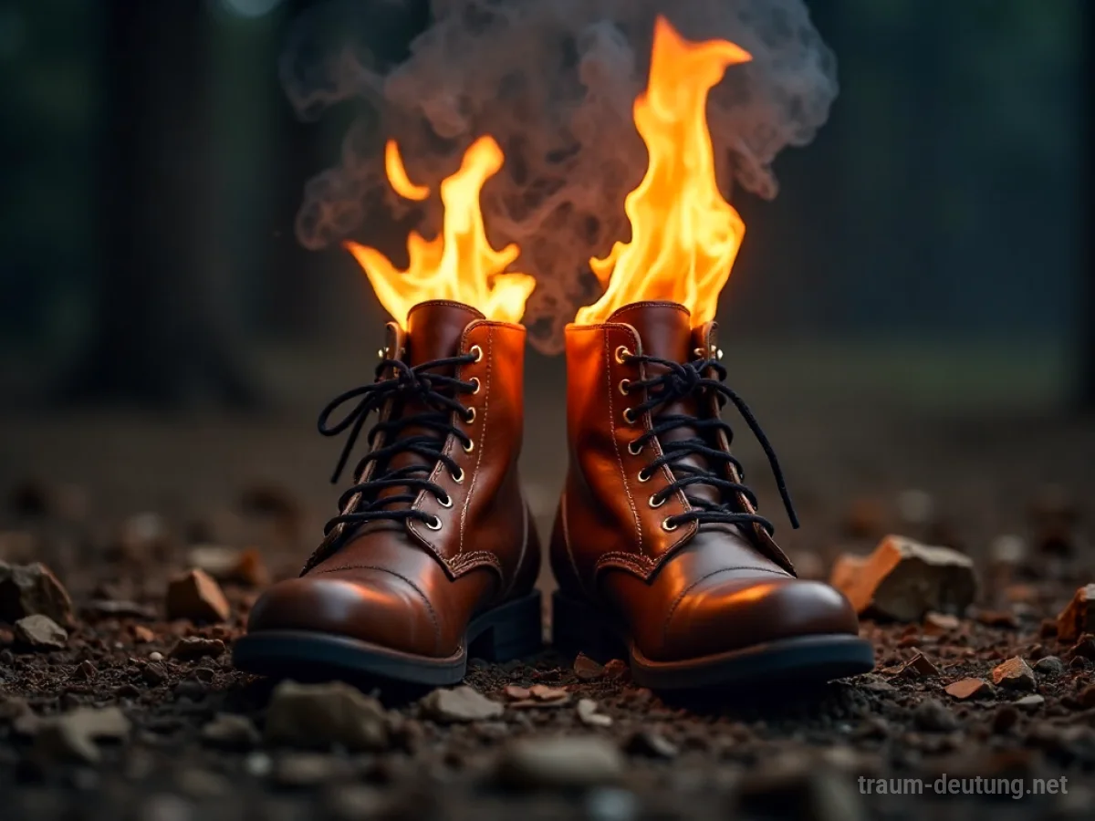 Brennende Stiefel auf dunklem Grund