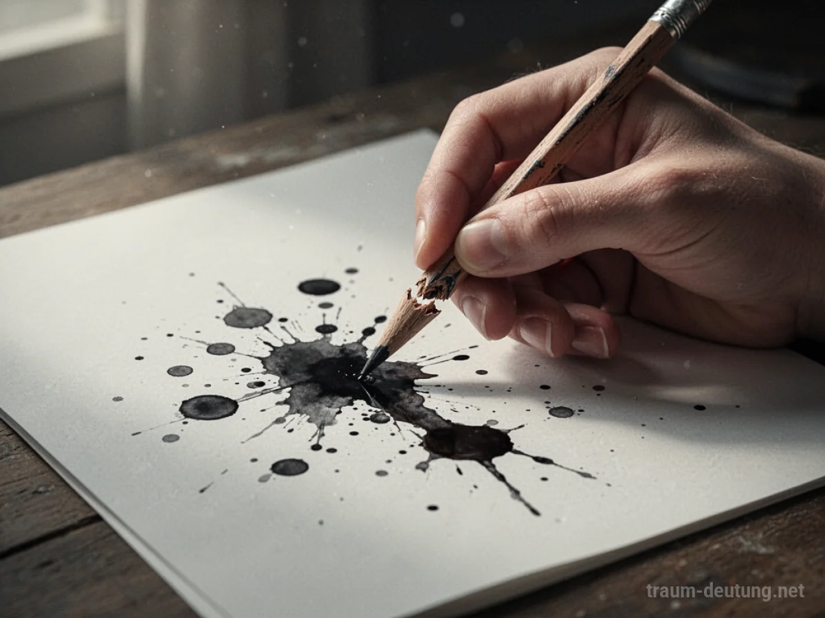 Kaputter Stift auf einer Papierseite, während jemand versucht zu schreiben