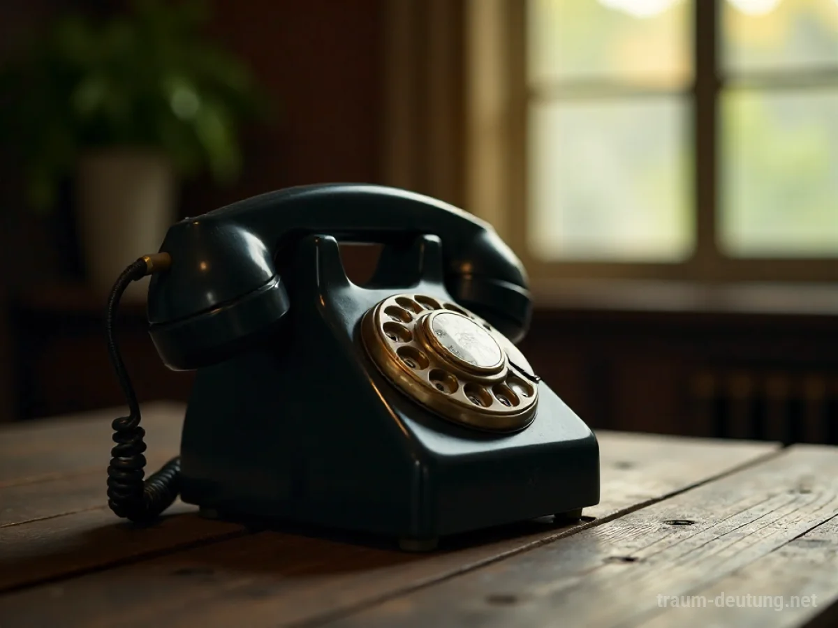 Ein altes Telefon mit schallwellenartigen Symbolen, die aus dem Hörer aufsteigen.