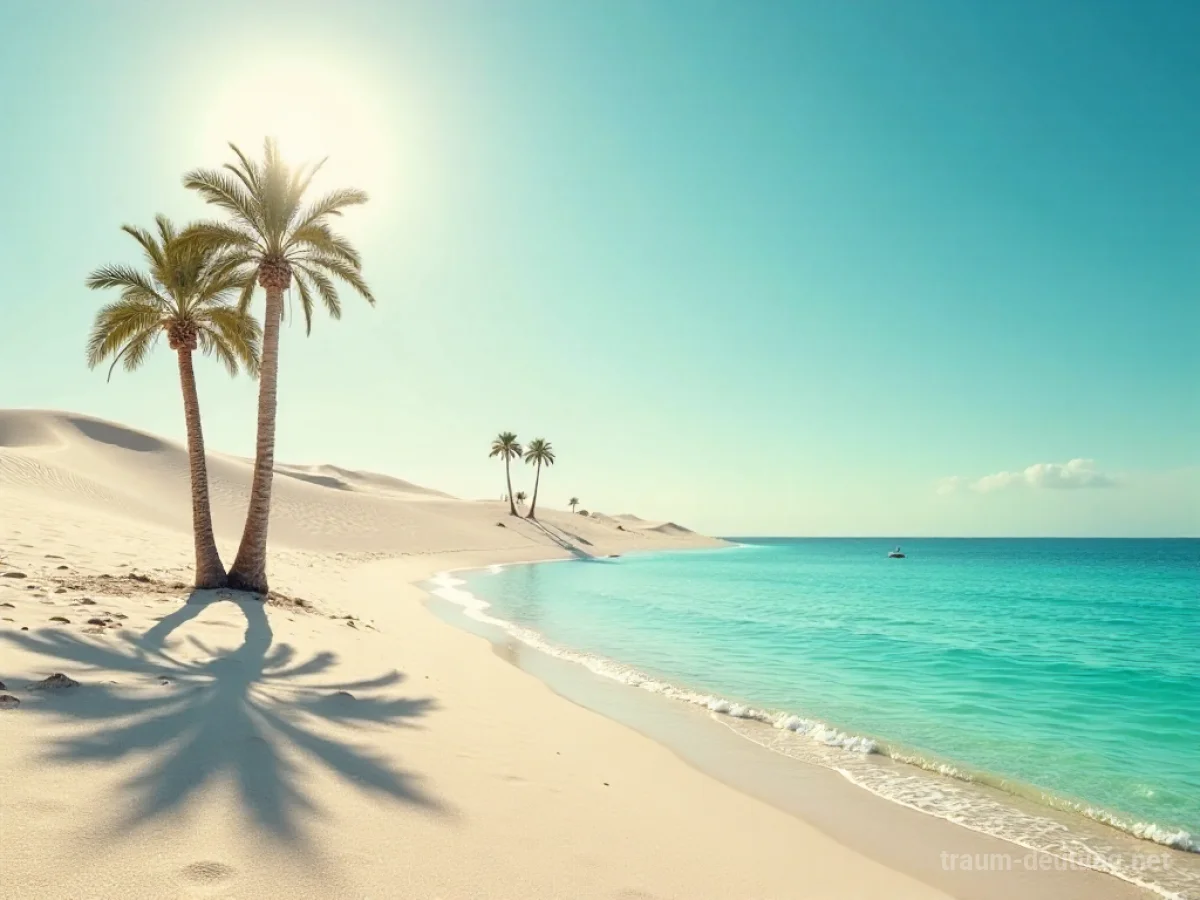 Surrealer Strand in einer trockenen Wüstenlandschaft unter sengender Sonne.