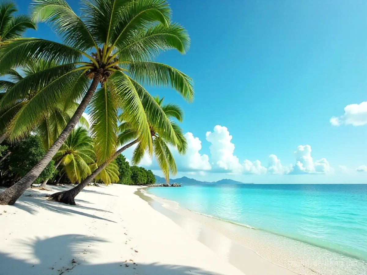 Tropischer Strand mit Palmen und ruhigem Meer