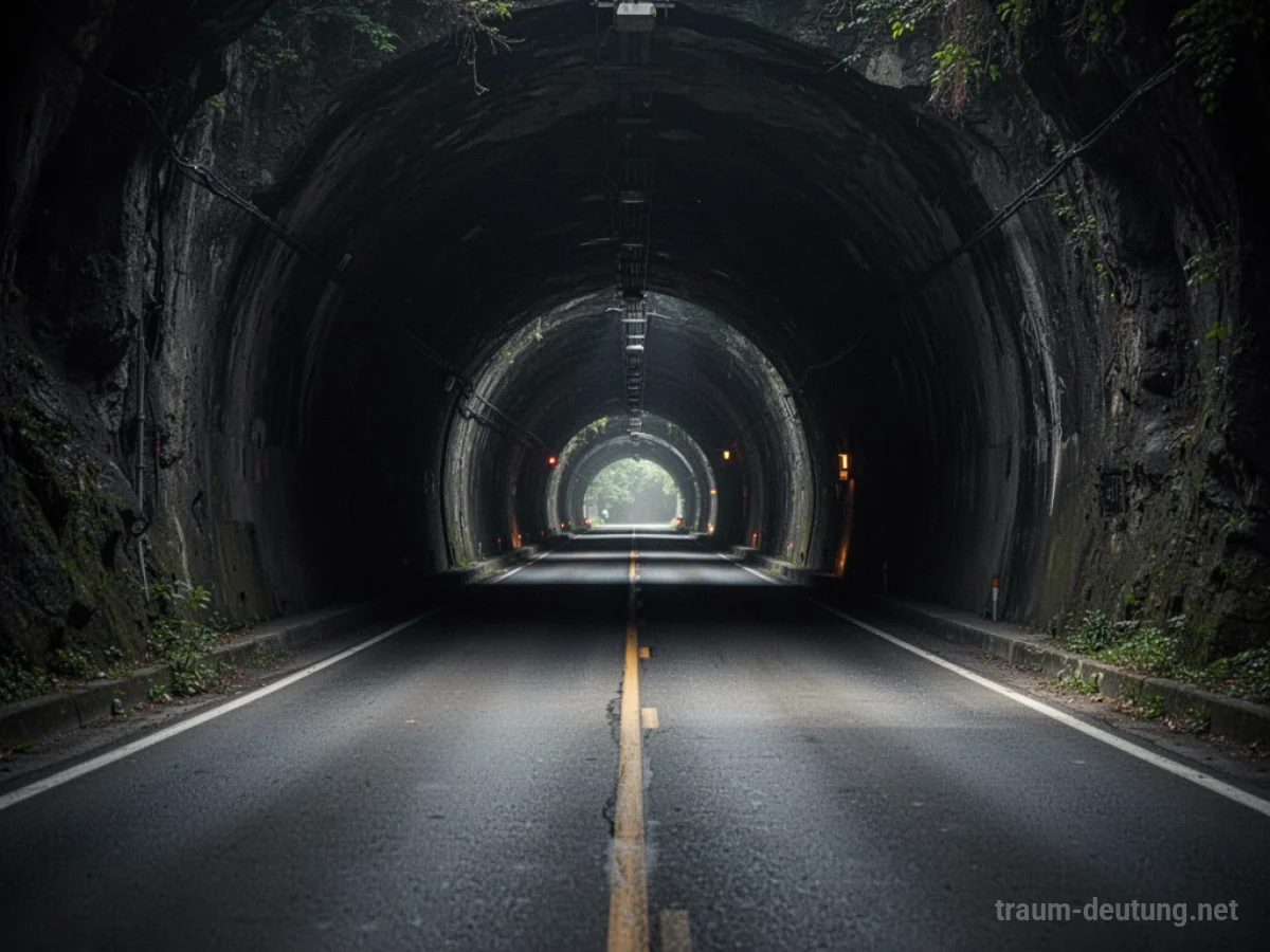 Eine Straße führt in die Dunkelheit eines Tunnels mit einem Licht am Ende.