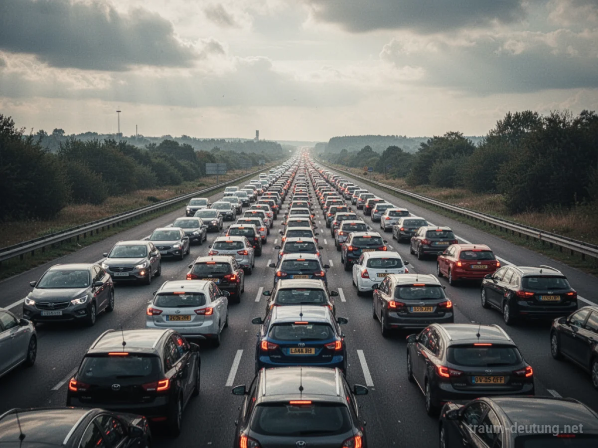 Autos im Stau auf einer endlosen Straße