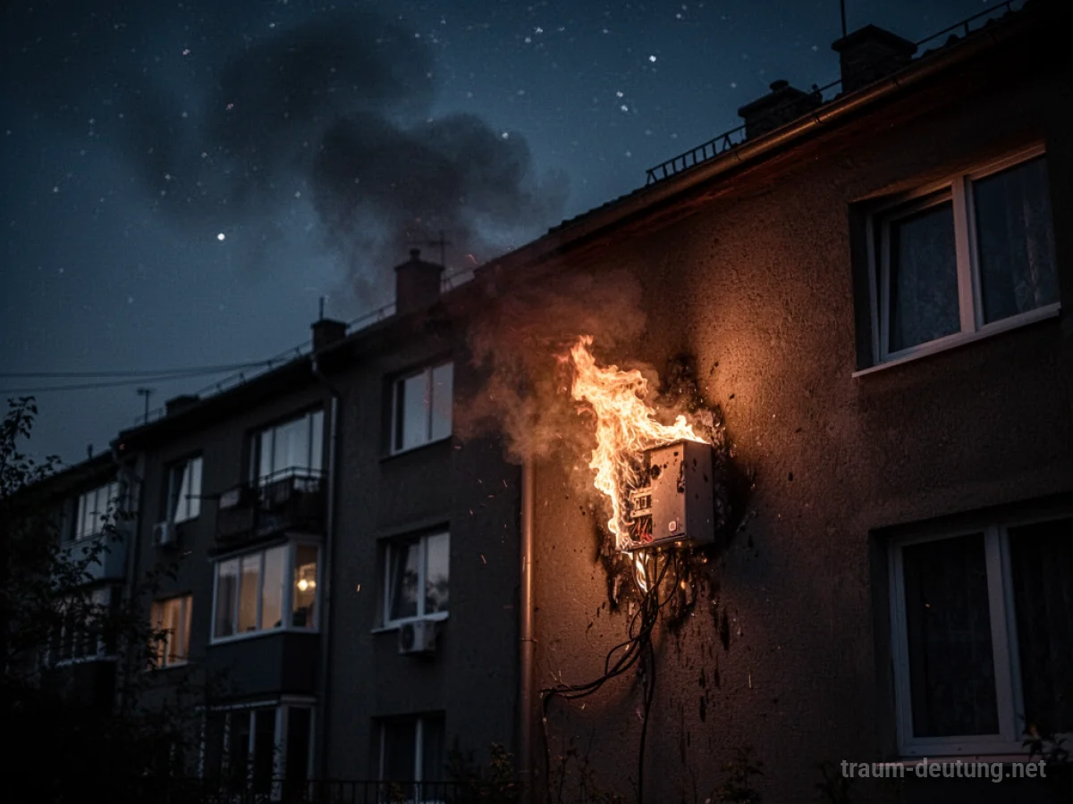 Brennender Stromkasten an einem Haus in der Nacht