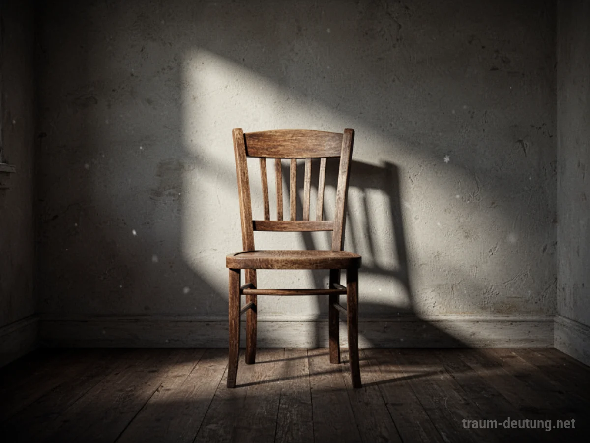 Ein leerer Stuhl in einem dunklen Raum mit einem Schatten.