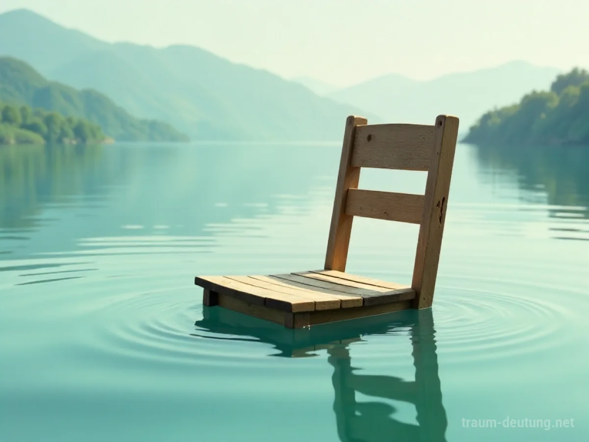 Ein hölzerner Stuhl schwimmt im Wasser.