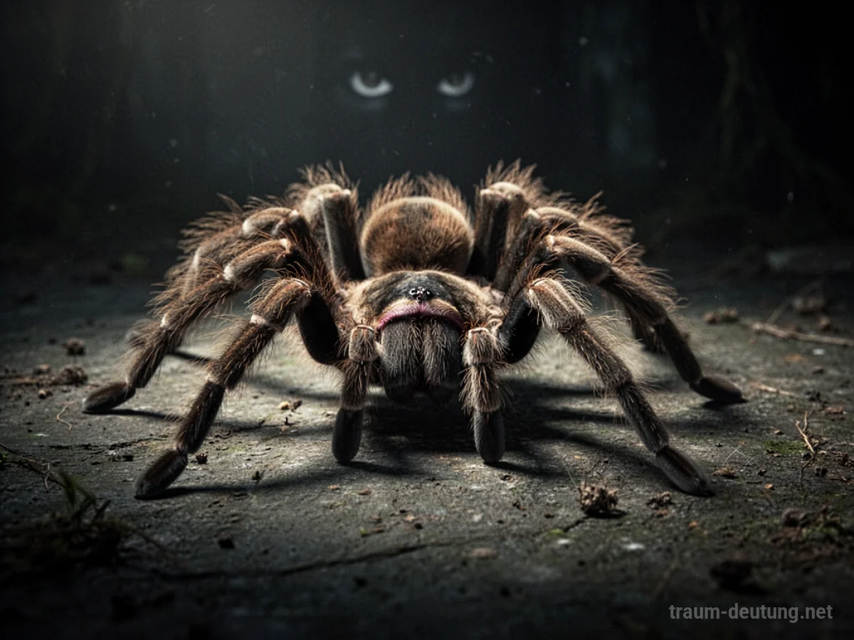 Eine große Tarantel krabbelt auf einer dunklen Oberfläche