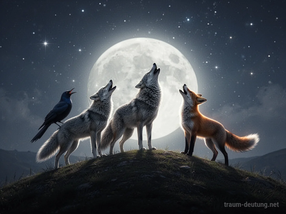 Tiere in Silhouetten singen unter einem Sternenhimmel