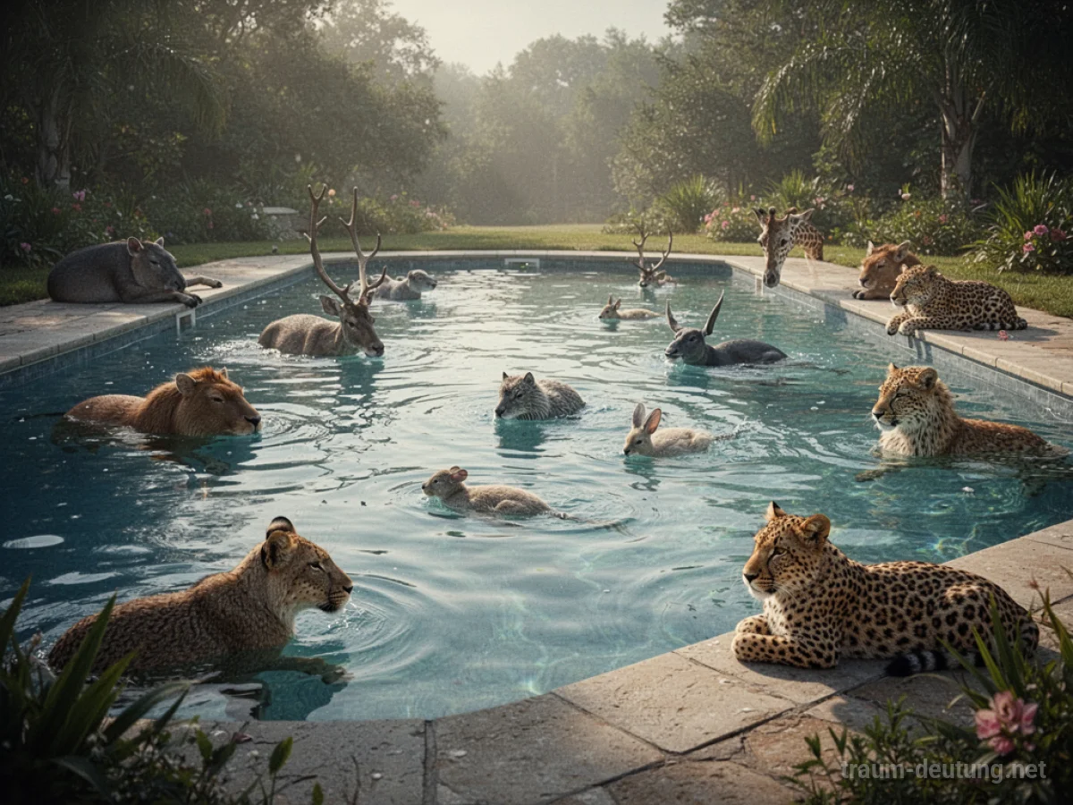 Tiere im Schwimmbad, friedlich schwimmend im Wasser