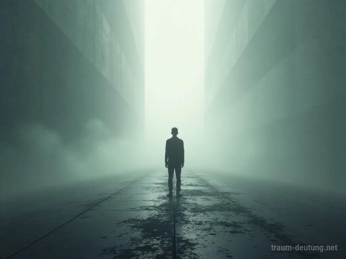 Silhouette einer Person in einem leeren Raum, umgeben von Schallwellen.