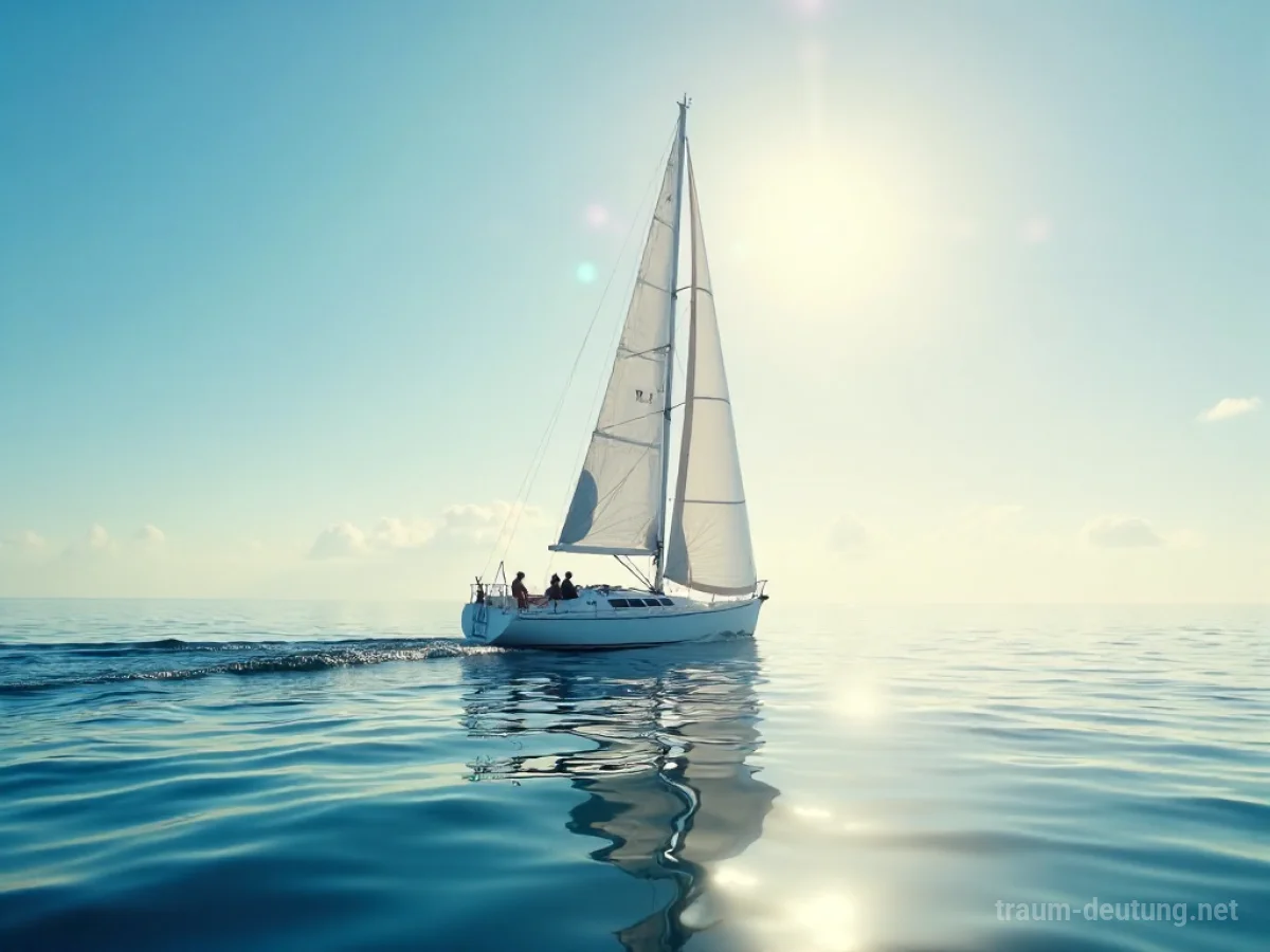 Segelboot gleitet ruhig über sonniges, klares Wasser unter blauem Himmel.