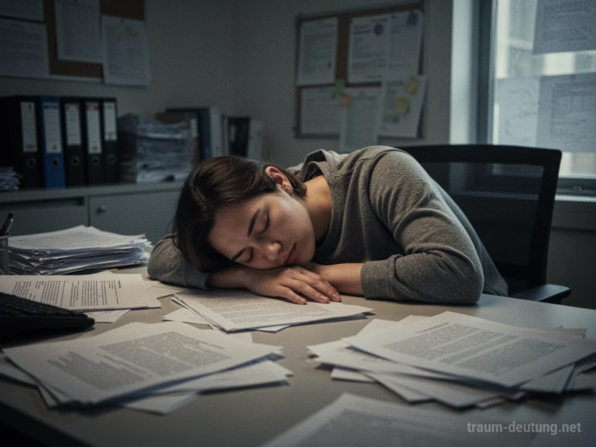 Person schläft am Schreibtisch im Büro