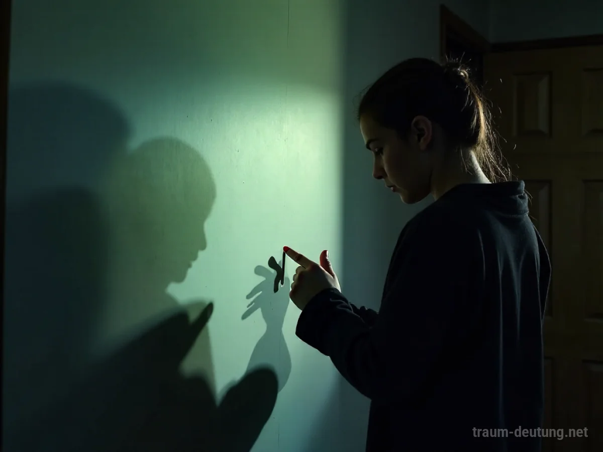 Schatten einer Person, die etwas stiehlt, an einer Wand im Dunkeln