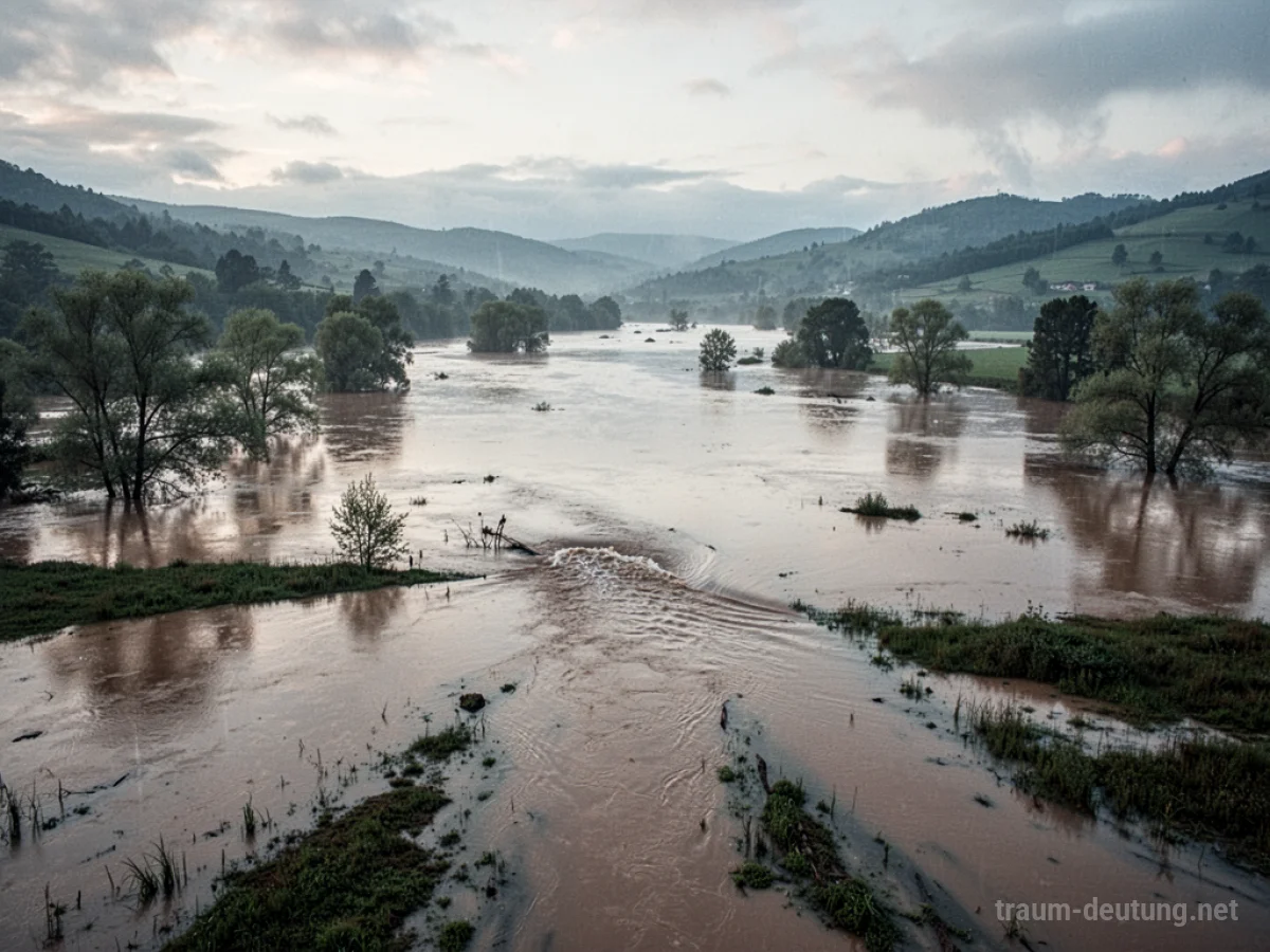 Ein überfluteter See, dessen Wasser die umliegende Landschaft überschwemmt.
