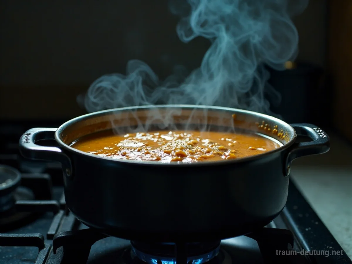 Angebrennte Suppe in einem Kochtopf auf dem Herd