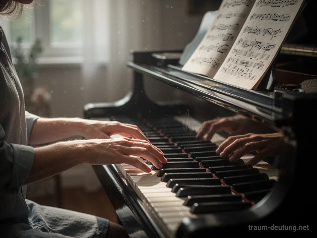 Hände spielen Klavier mit Notenblatt