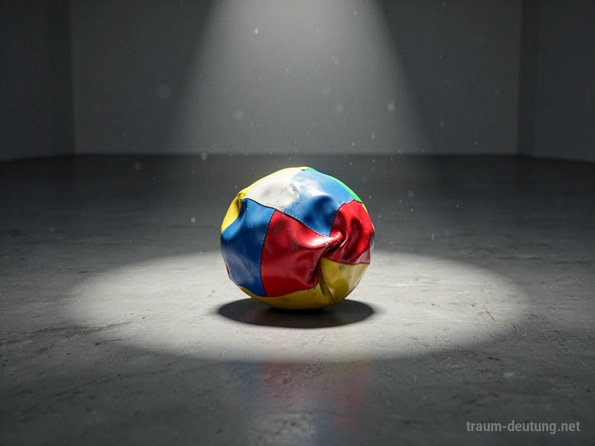 Ein einzelner, platter Ball liegt auf einem grauen Boden.