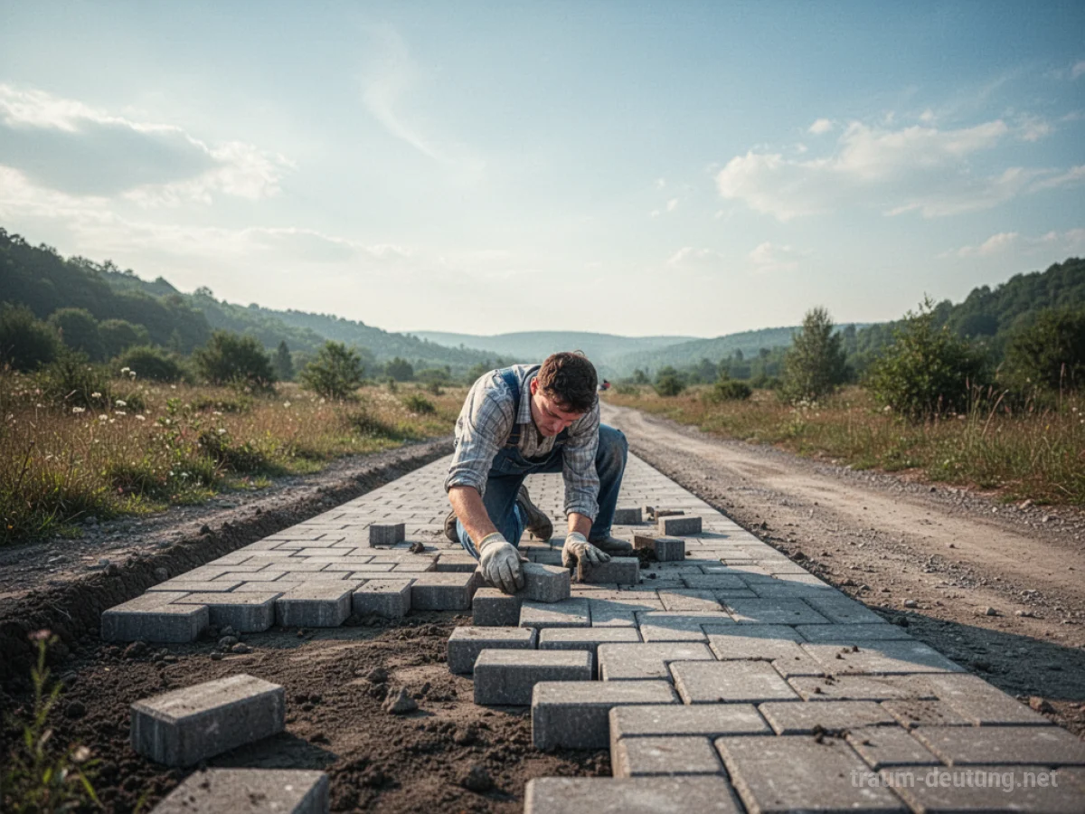 Eine Person baut eine neue Straße in einer Landschaft.