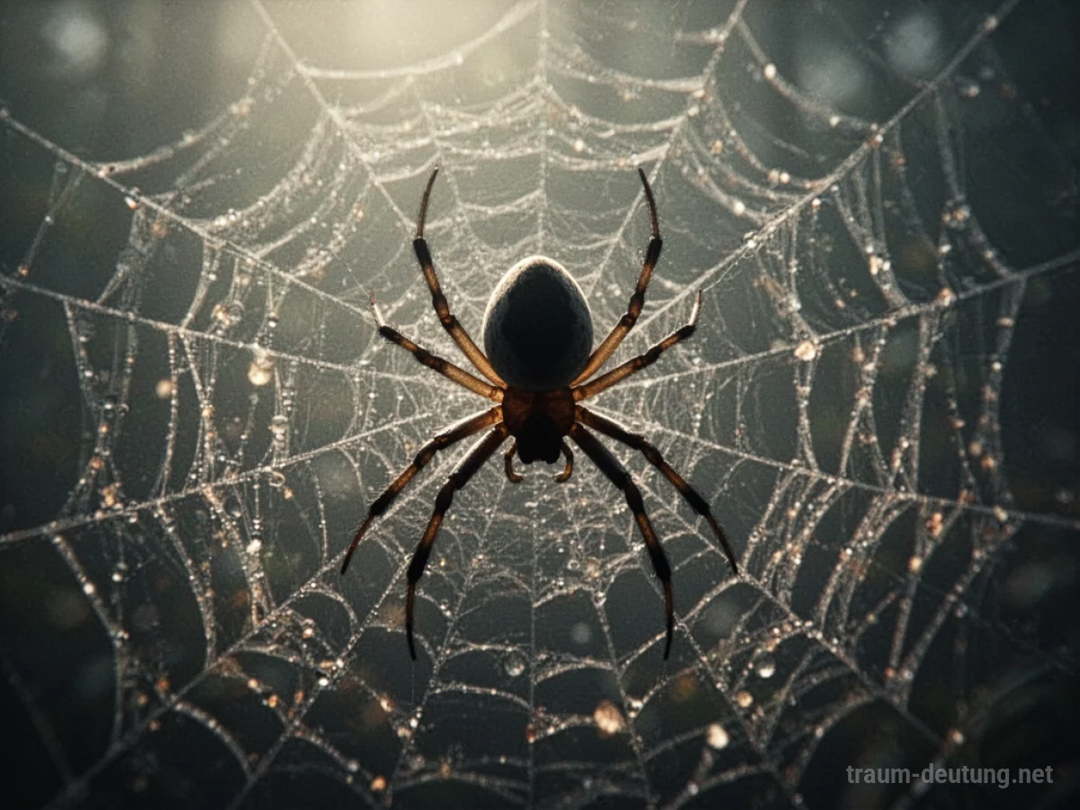 Spinne im Traum als Silhouette vor einem Netz
