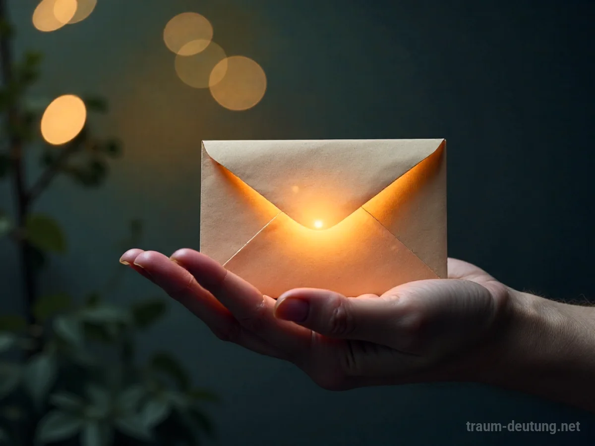 Eine Hand hält einen versiegelten Brief, der ein sanftes Licht ausstrahlt.