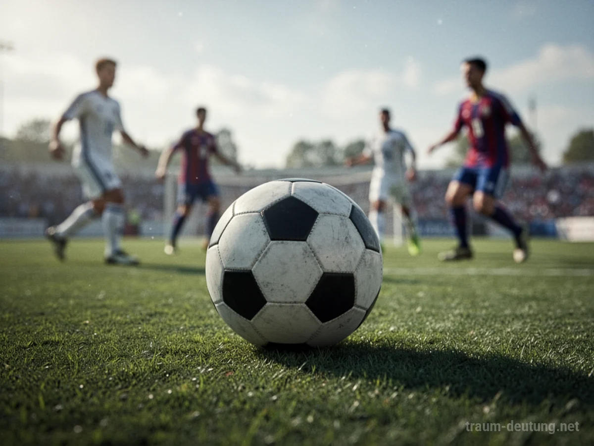 Fußballspiel auf einem grünen Feld mit Spielern im Hintergrund.