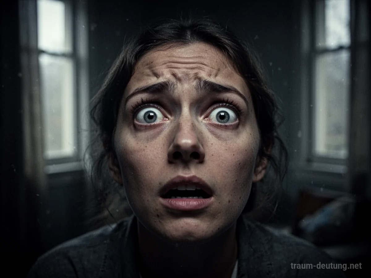 Augen einer Person schlagen sich im Dunkeln auf, erschrockener Ausdruck