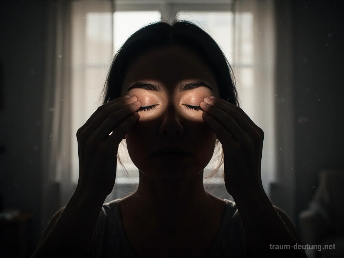 Silhouettenperson öffnet langsam die Augen im Zwielicht eines Raumes